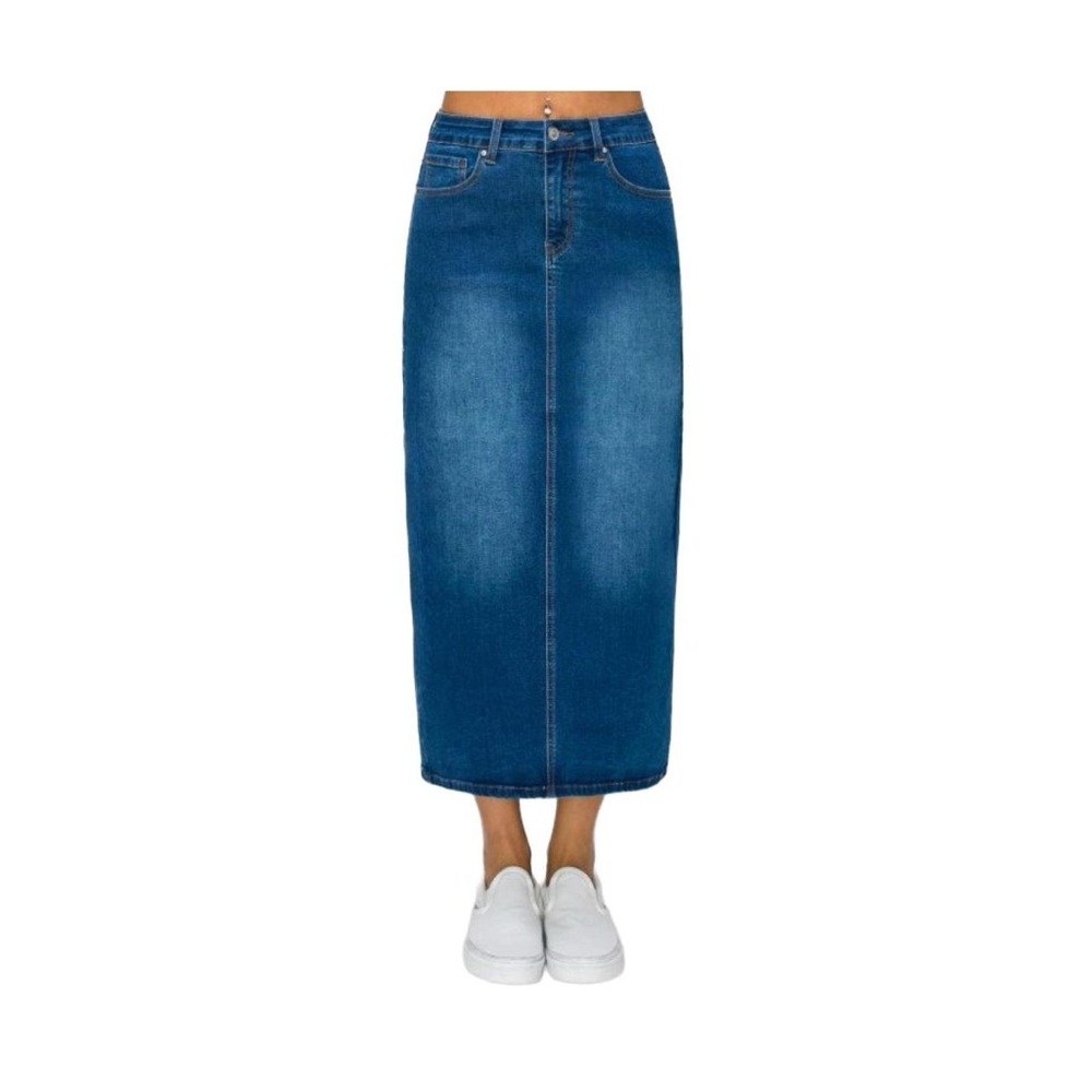 Wax Jean Classic Blue Denim Midi Skirt